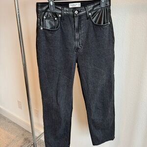 Black Denim Jeans with Leather Accents